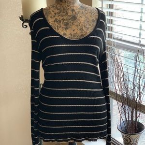 Buckle Waffle Knit Black & White Striped Top